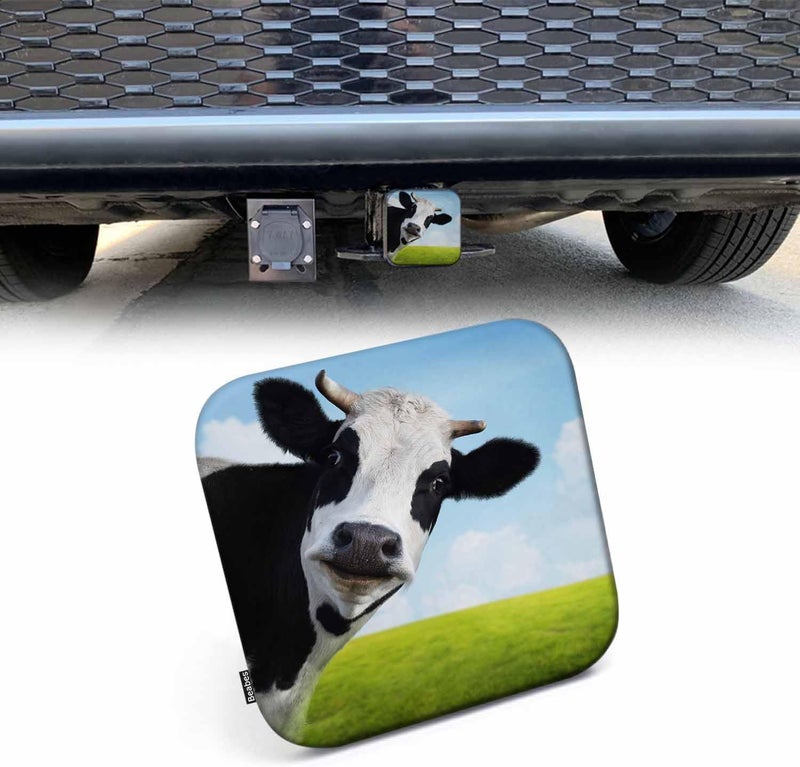 Beabes Cow Receiver Hitch Cover, Cute Farm Cattle Cow Milk Green Meadow Towing Hitch Cover Plug Fits 2 Inch Receivers, Funny Hitch Tube Covers Trailer Hitch Accessories for Men Women - Image 1